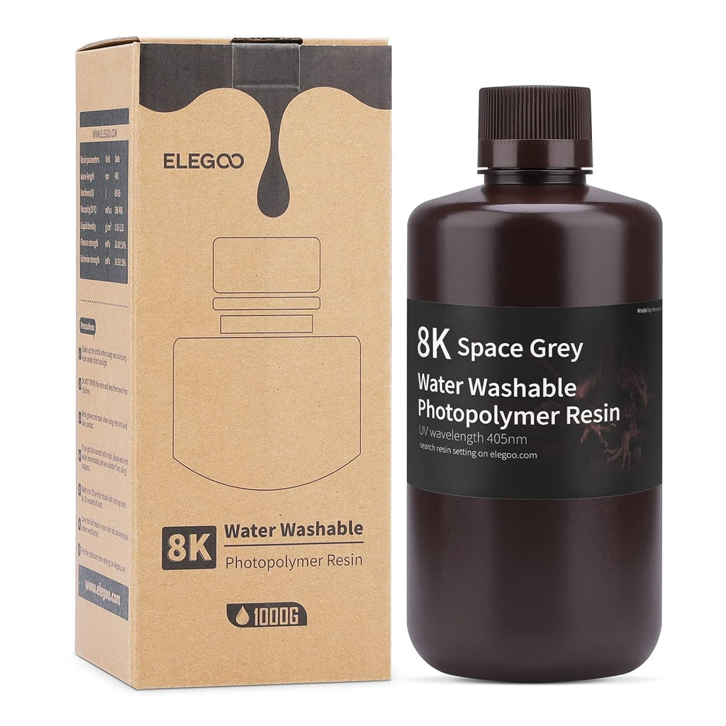ELEGOO 8K Water Washable Resin 8K Space Grey 2000G | Higher Precision 3D Printer Resin, 405nm Rapid UV Curing