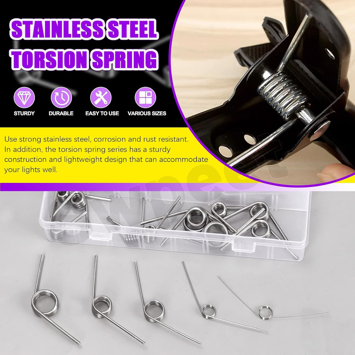 45Pcs 15 Sizes 45/90/120 Degree Stainless Steel Torsional Springs Assortment Kit, Mechanical Small Torsion Spring for