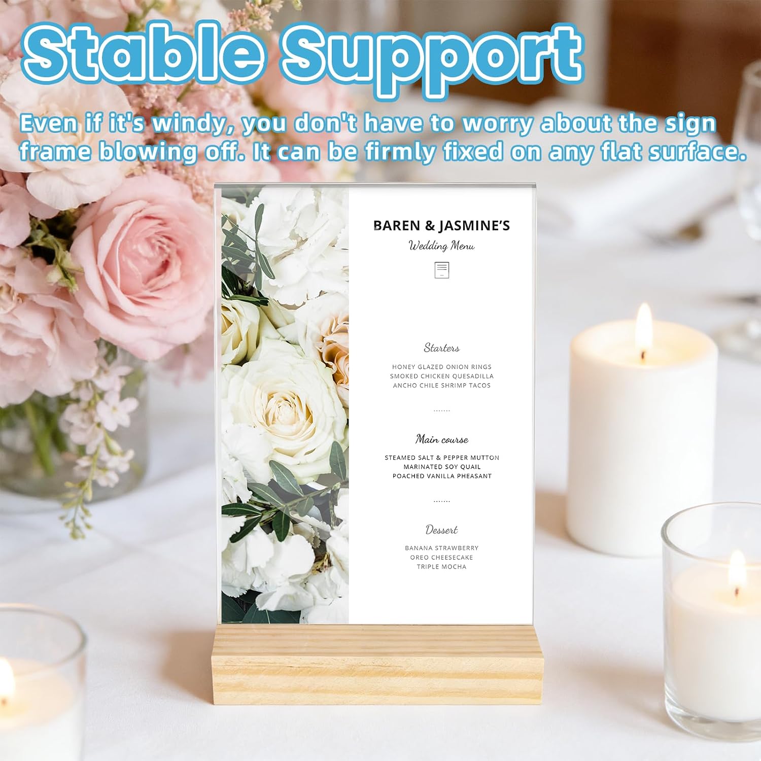 3 Pack 4"x6" Acrylic Sign Holder with Wood Base, L/T Shape Vertical or Slant Back Display, Clear Plastic Flyer