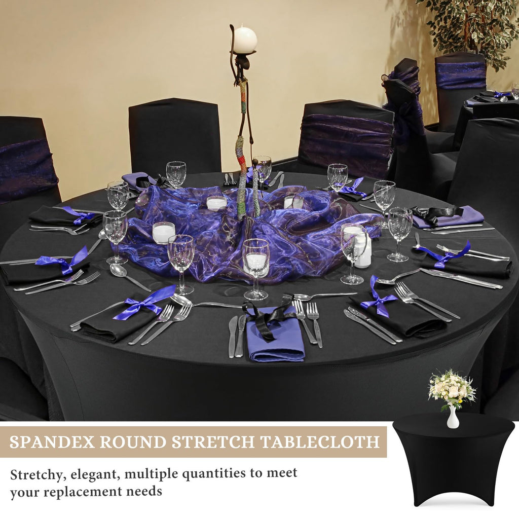 15 Pcs Spandex Round Tablecloth Fitted Stretch, 5 Ft,60inch, Black