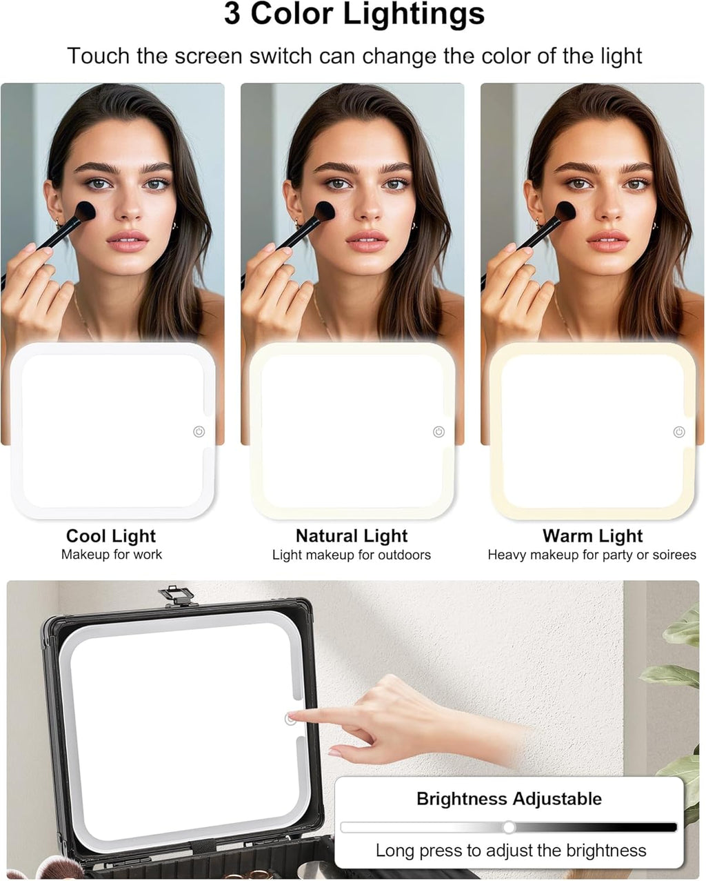Makeup Bag with LED Mirror, Makeup Box Travel Train Case with Rechargeable Lighted Mirror & Adjustable Dividers