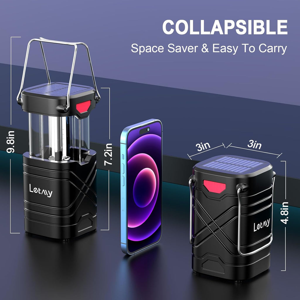 4 Pack Camping Lantern, Rechargeable LED Lanterns, Solar Lantern Battery Powered Hurricane Lanterns Flashlight with 3