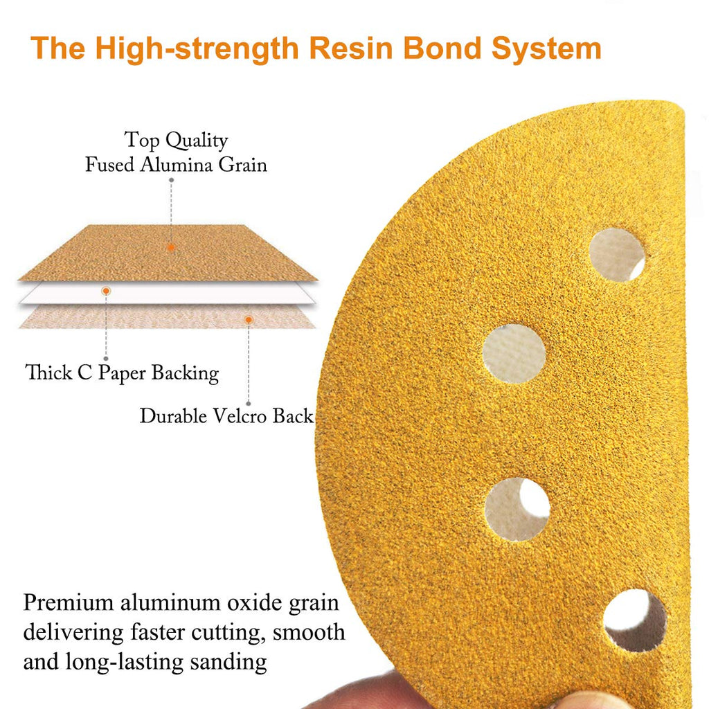 5-Inch 8-Hole Hook and Loop Sanding Discs 220-Grit, 50-Pack