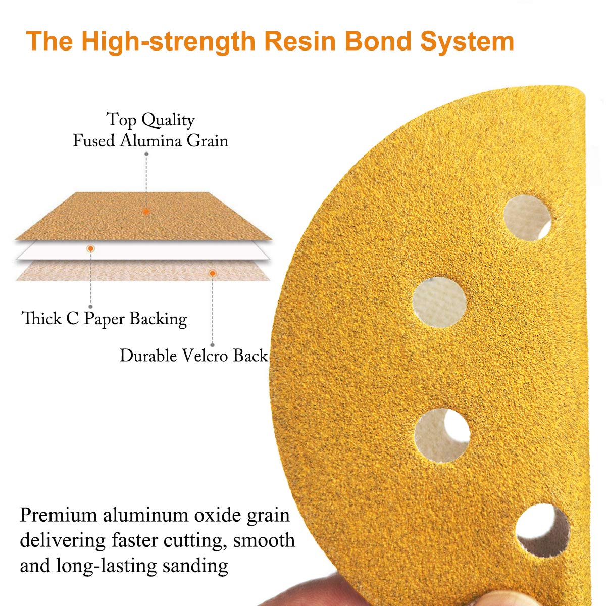 5-Inch 8-Hole Hook and Loop Sanding Discs 220-Grit, 50-Pack