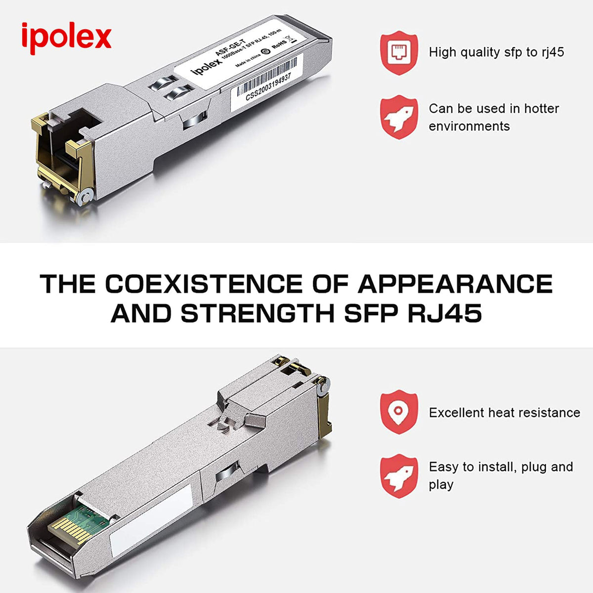 ipolex Gigabit SFP to RJ45 Copper Transceiver 1000Base-T, 1.25G SFP-T Copper SFP Module, for Ubiquiti UniFi UF-RJ45-1G/UACC-CM-RJ45-1G, Cisco, Mikrotik, Netgear, TP-Link, and More(CAT5e/6,100m)