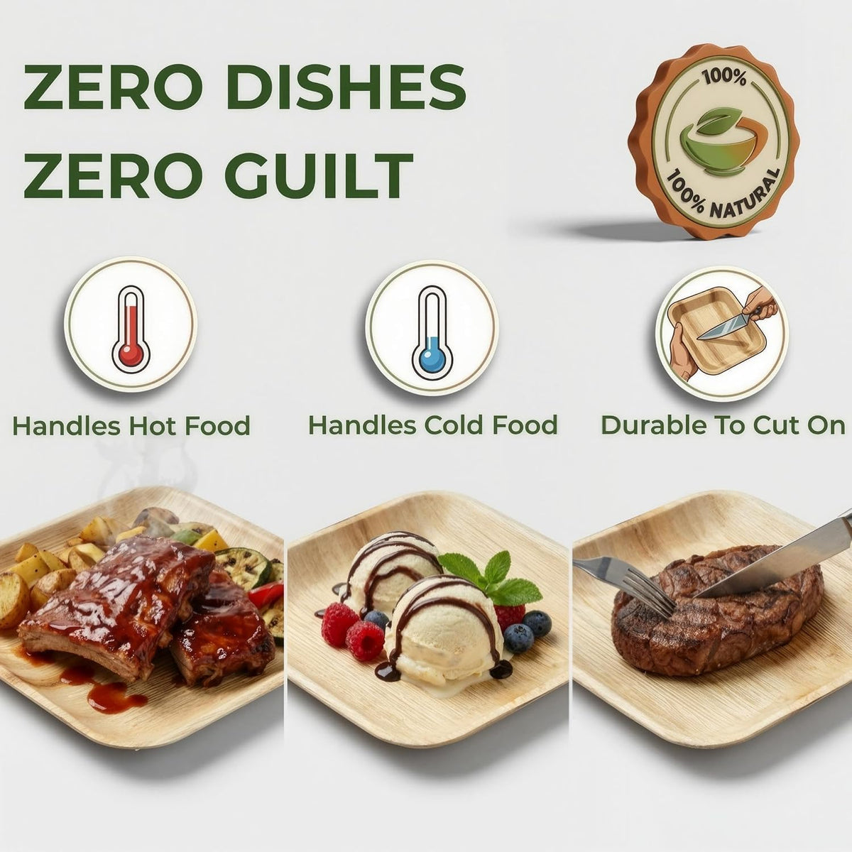 100 Ct (6 Inch) - Eco Friendly, Compostable & Biodegradable – Elegant Bamboo Look Disposable Party Plates are Heavy