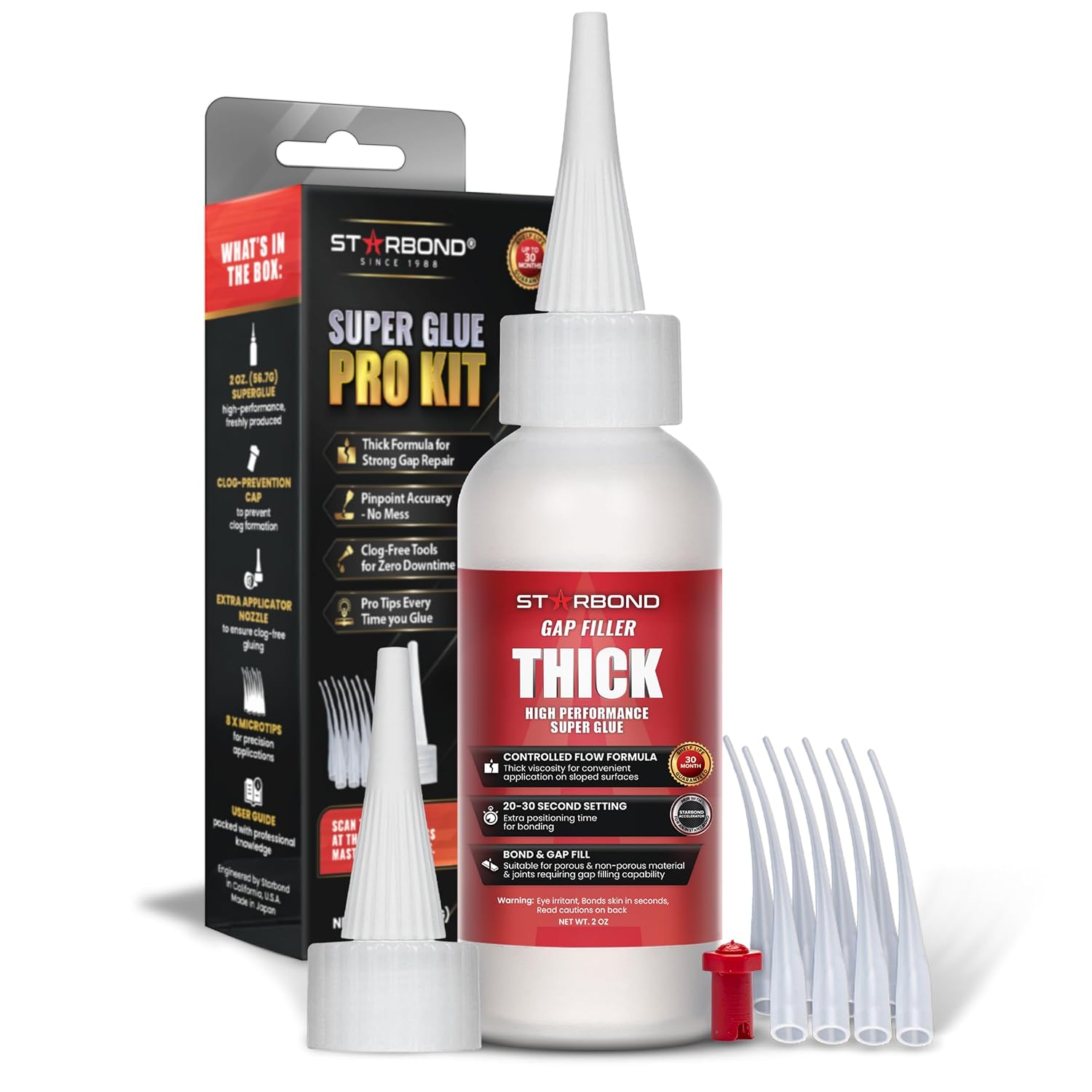 Thick Super Glue Pro Kit (2 oz) – Gap-Filling CA Glue (Cyanoacrylate Adhesive) – with Clog-Resistant Cap, Microtips &