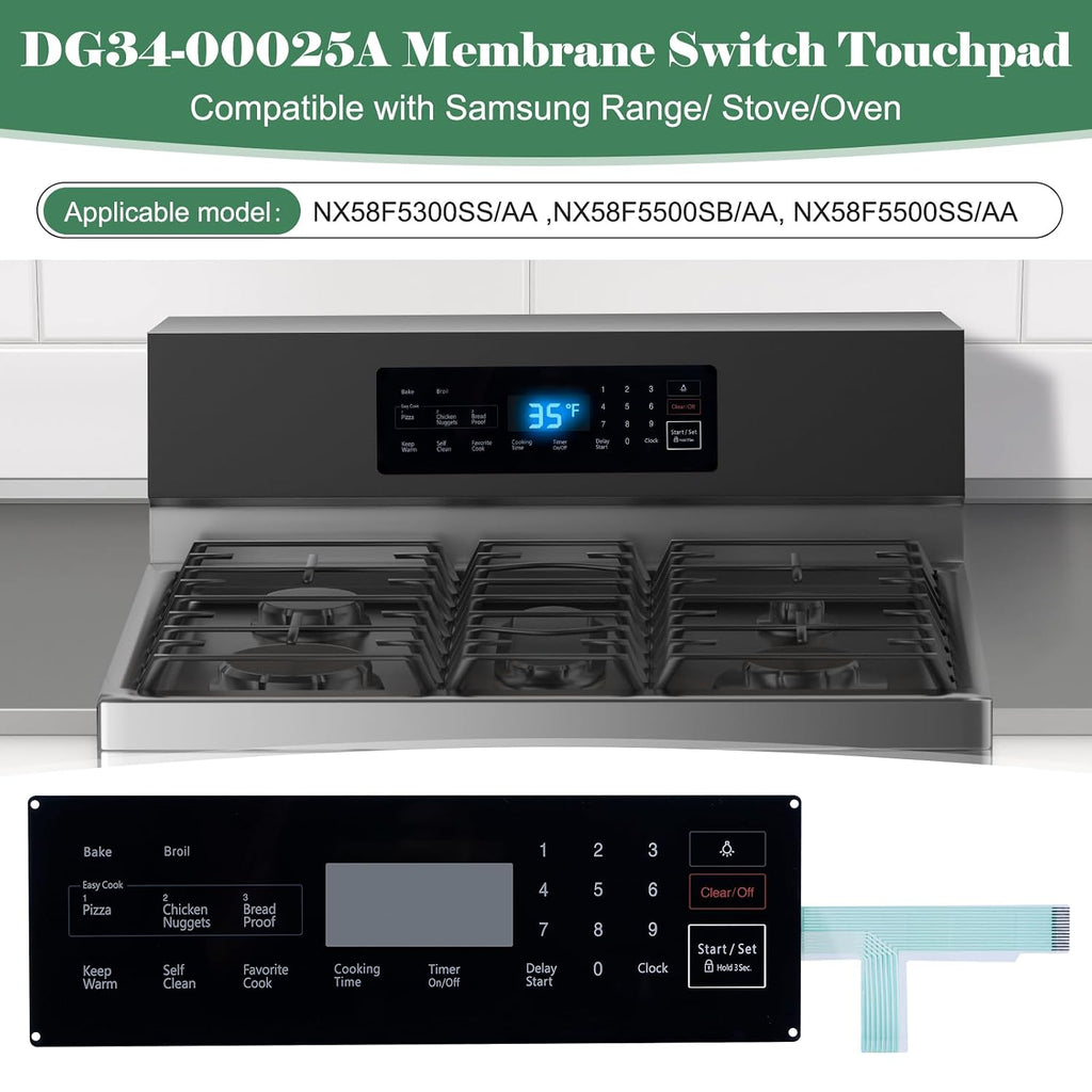 Upgrade DG34-00025A Range Membrane Switch Touchpad Compatible with Samsung Range Oven NX58F5300SS/AA, NX58F5500SB/AA, NX58F5500SS/AA, Replace AP5800759, PS8764897