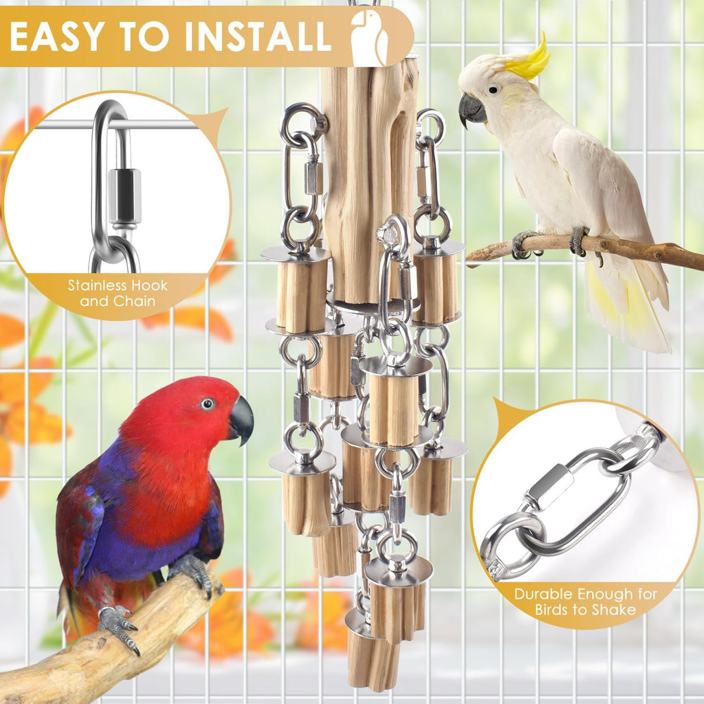 Parrot Toys for Large Birds with Detachable Parts, 304 Stainless Steel and Natural Hardwood Chew Toy for Macaw