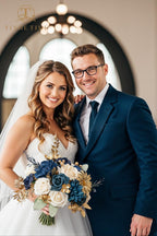Navy Blue Artificial Flowers Combo, Rose Dahlia Wedding Decor