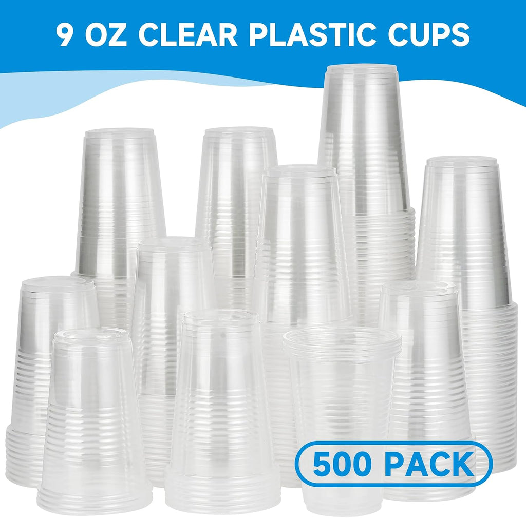 500 pack 9 oz Disposable Plastic Cups, Clear Plastic Cups Tumblers, Disposable Cups Bulk, Transparent for Wedding