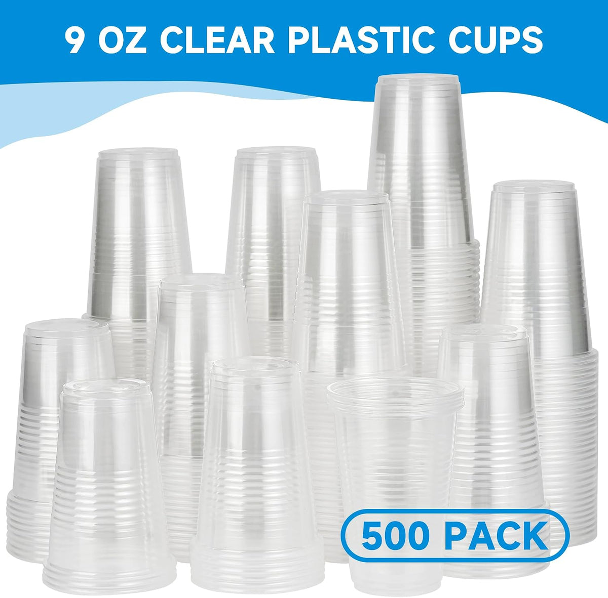 500 pack 9 oz Disposable Plastic Cups, Clear Plastic Cups Tumblers, Disposable Cups Bulk, Transparent for Wedding