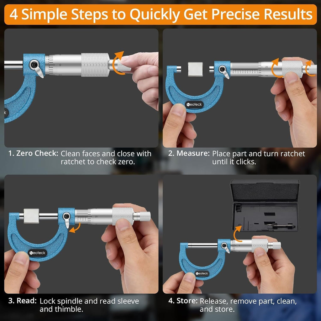 Neoteck 0-1" Outside Micrometer 0.0001" Resolution Carbide-Tipped Anvils
