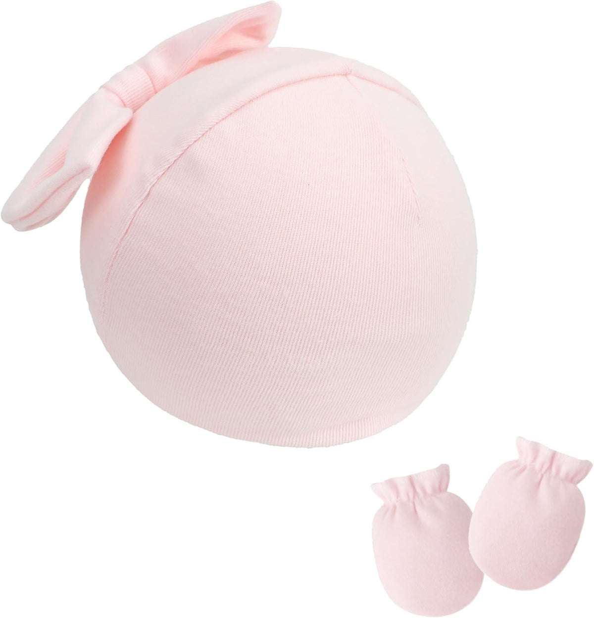 Newborn Beanies Cap No Scratch Mittens Set 0-6 Months Infant Bow Caps Baby Girls Boys Cute Nursery Headbands Hats