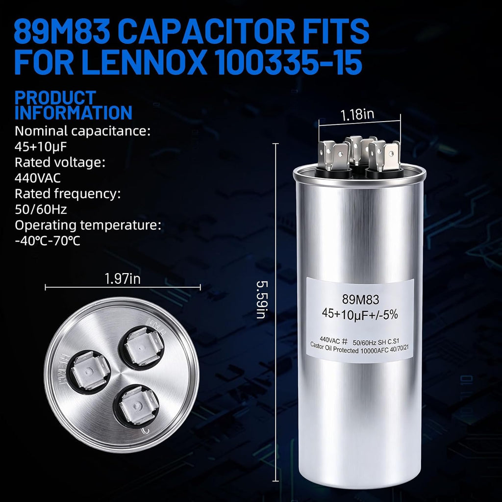 100335-15 89M83 Dual Run Capacitor Replacement for Lennox 89M83