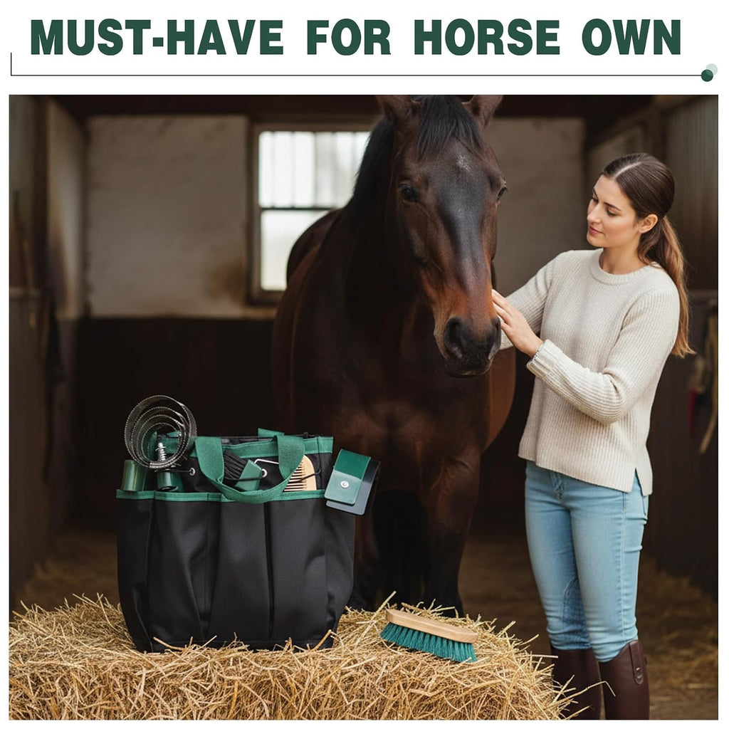 12 Piece Horse Grooming Kit with Organizer Tote Bag Brush Sets for Derby Day Show Horses Professional Tools for Care