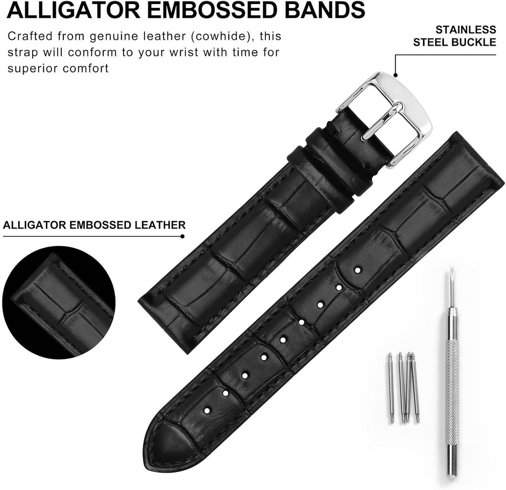 Watch Bands, Alligator Embossed Leather Watch Straps, Band Width- 18mm 19mm 20mm 22mm 24mm 26mm