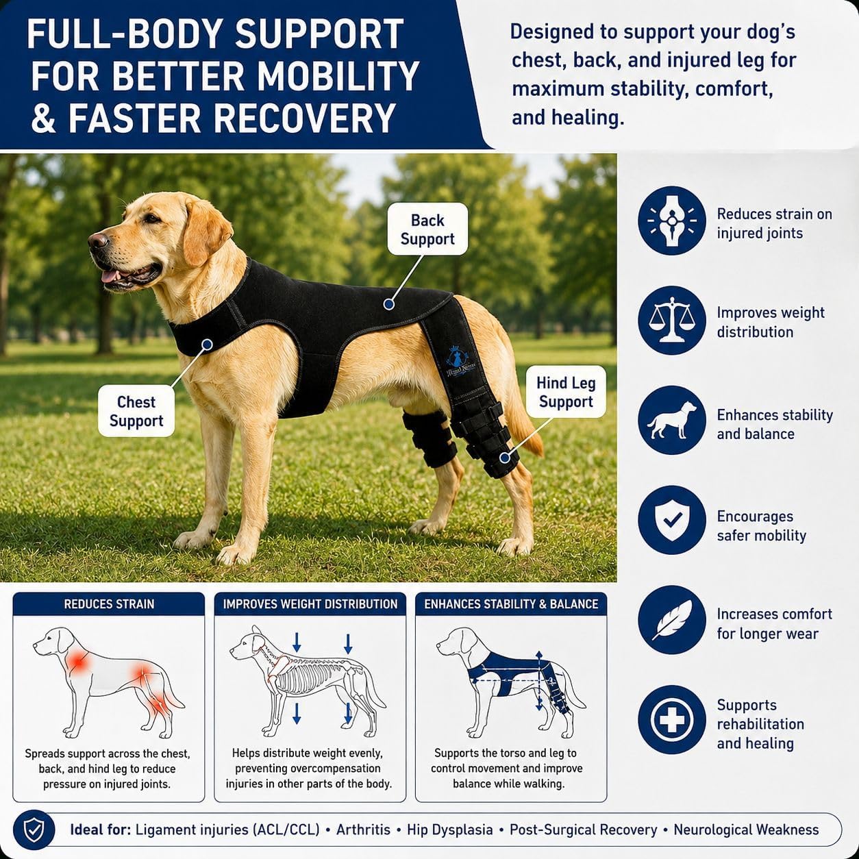 Dog Rear Knee Brace for Small & Medium Breeds, Adjustable Hind Leg Support for ACL/CCL Injury Recovery, Joint