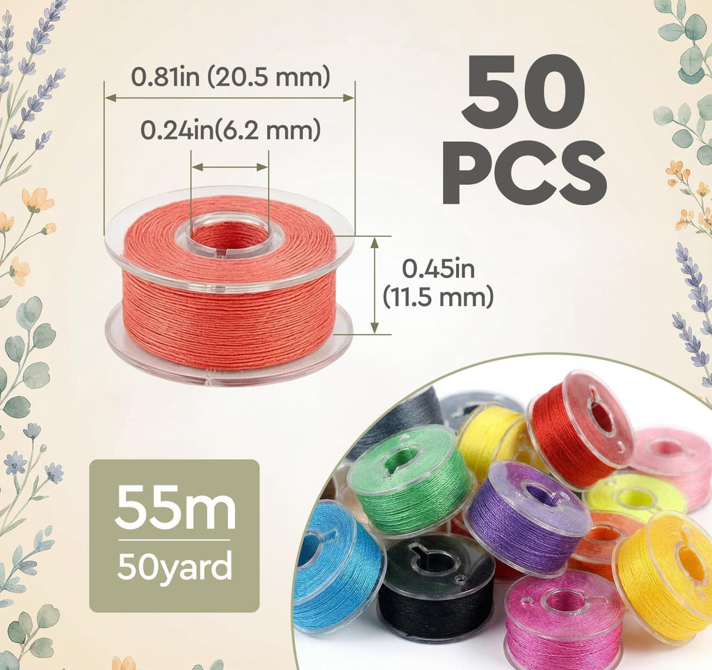 50Pcs Bobbins Sewing Thread with Case, SizeA Class15