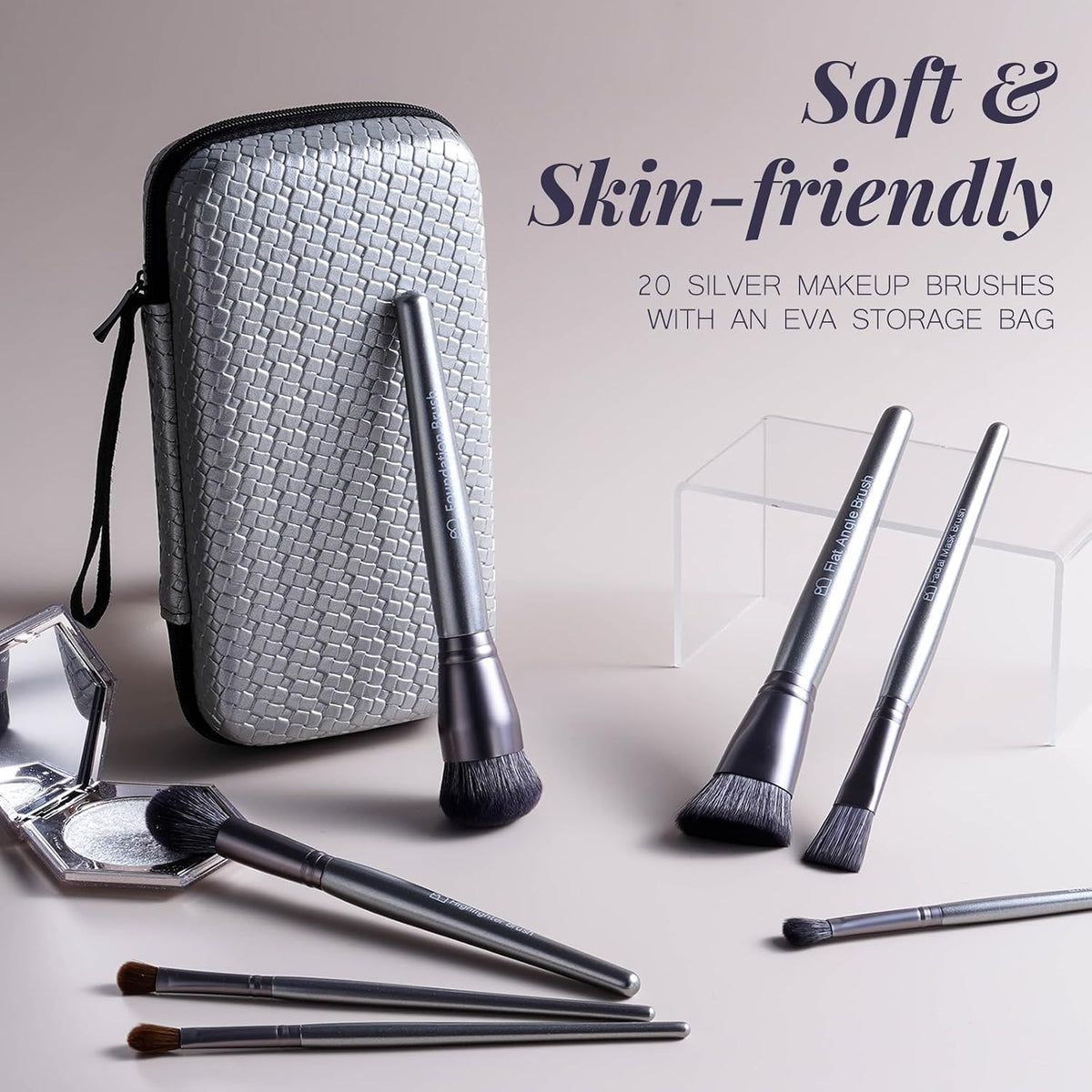 Makeup Brush Set 20 pcs Makeup Brushes (A-Silver Silver)