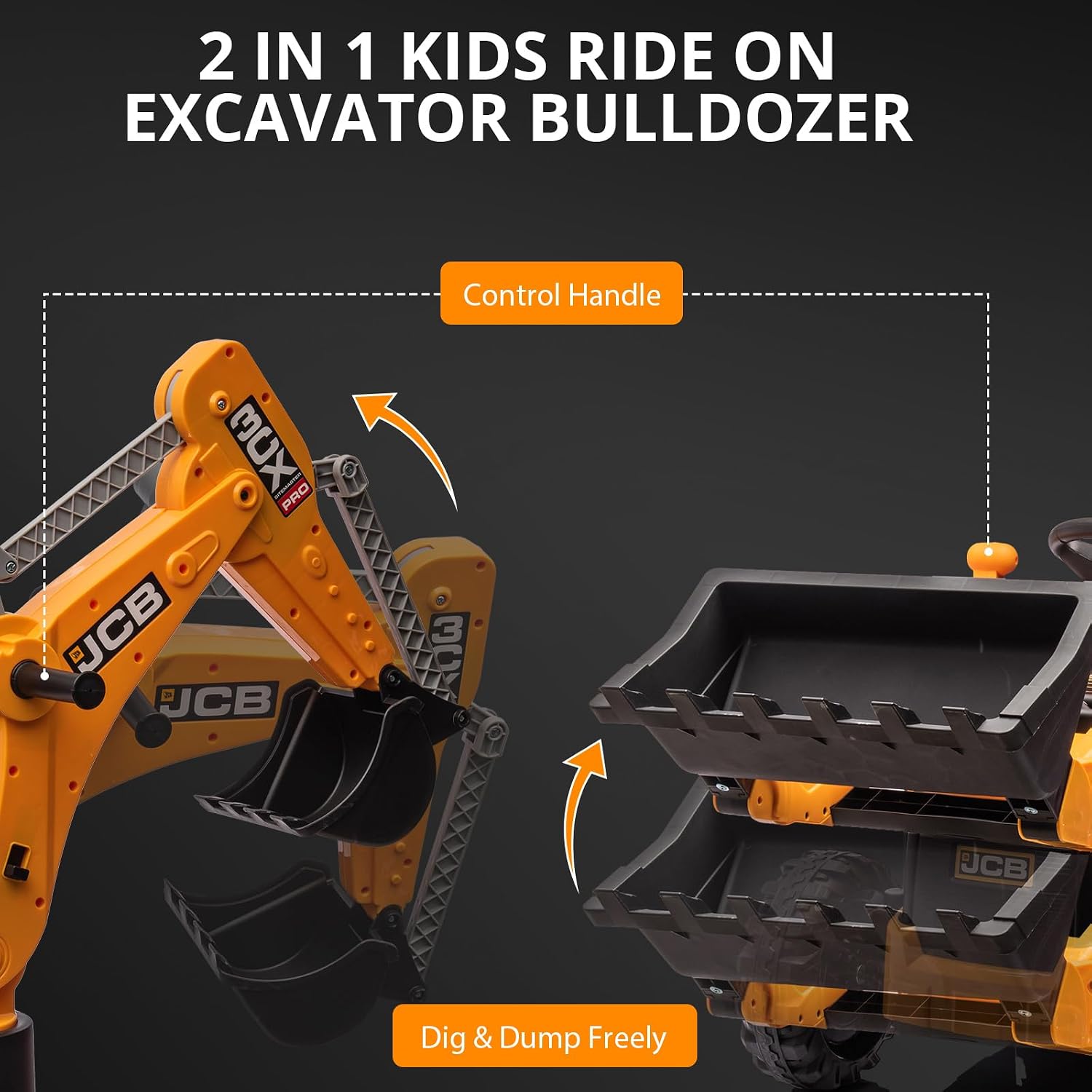 4 in 1 Ride on Tractor, Excavator & Bulldozer & Removable Tent, 12V Battery Powered Electric Vehicle with Remote