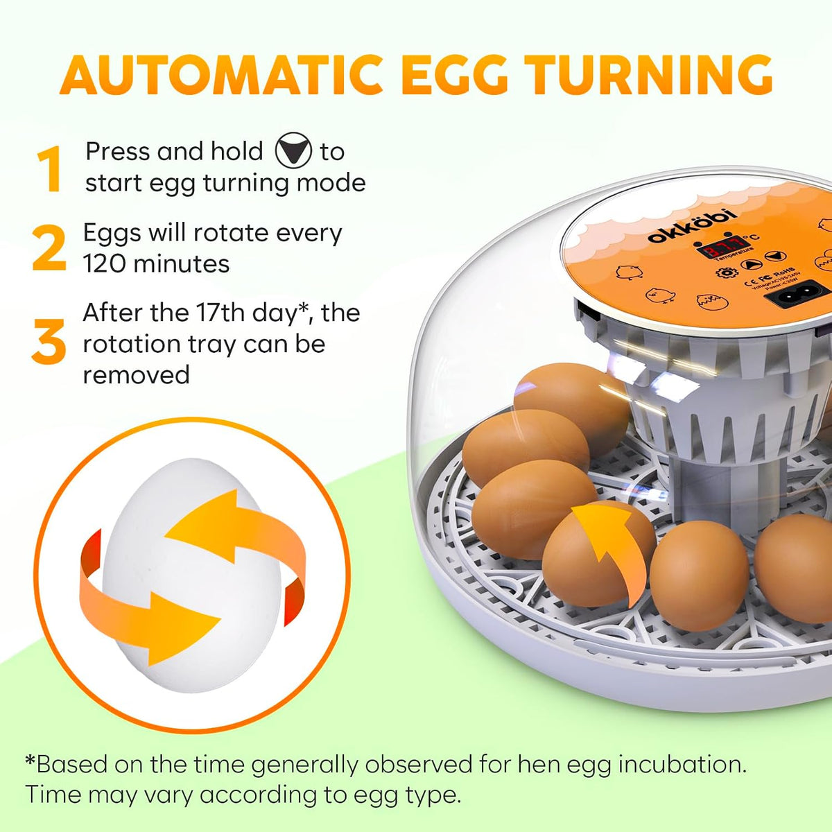 M12 Egg Incubator with Automatic Turning and Humidity Control, 12-24 Eggs