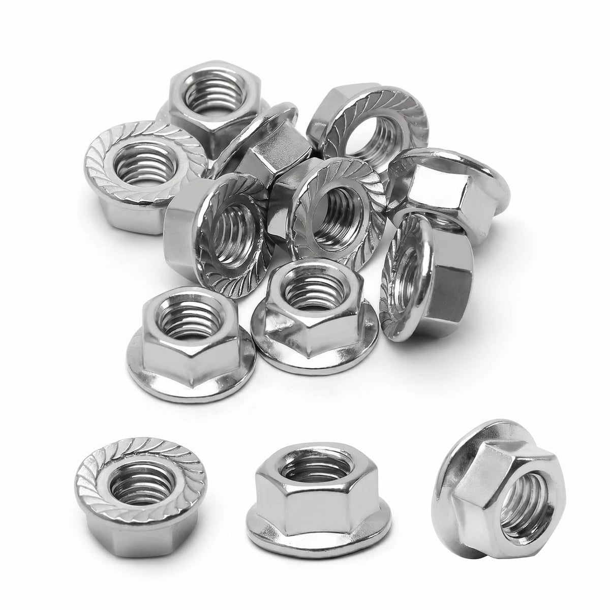 M5 (30 Pack) Flange Nuts Serrated Flange Hex Lock Nuts, Stainless Steel 18-8 (304), Bright Finish