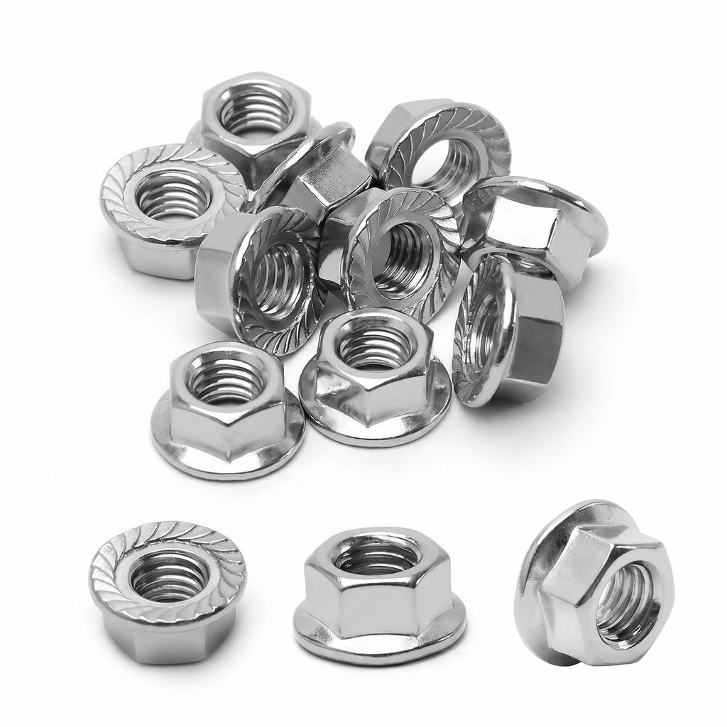 1/2''-13 (10 Pack) Flange Nuts Serrated Flange Hex Lock Nuts, Stainless Steel 18-8 (304), Bright Finish