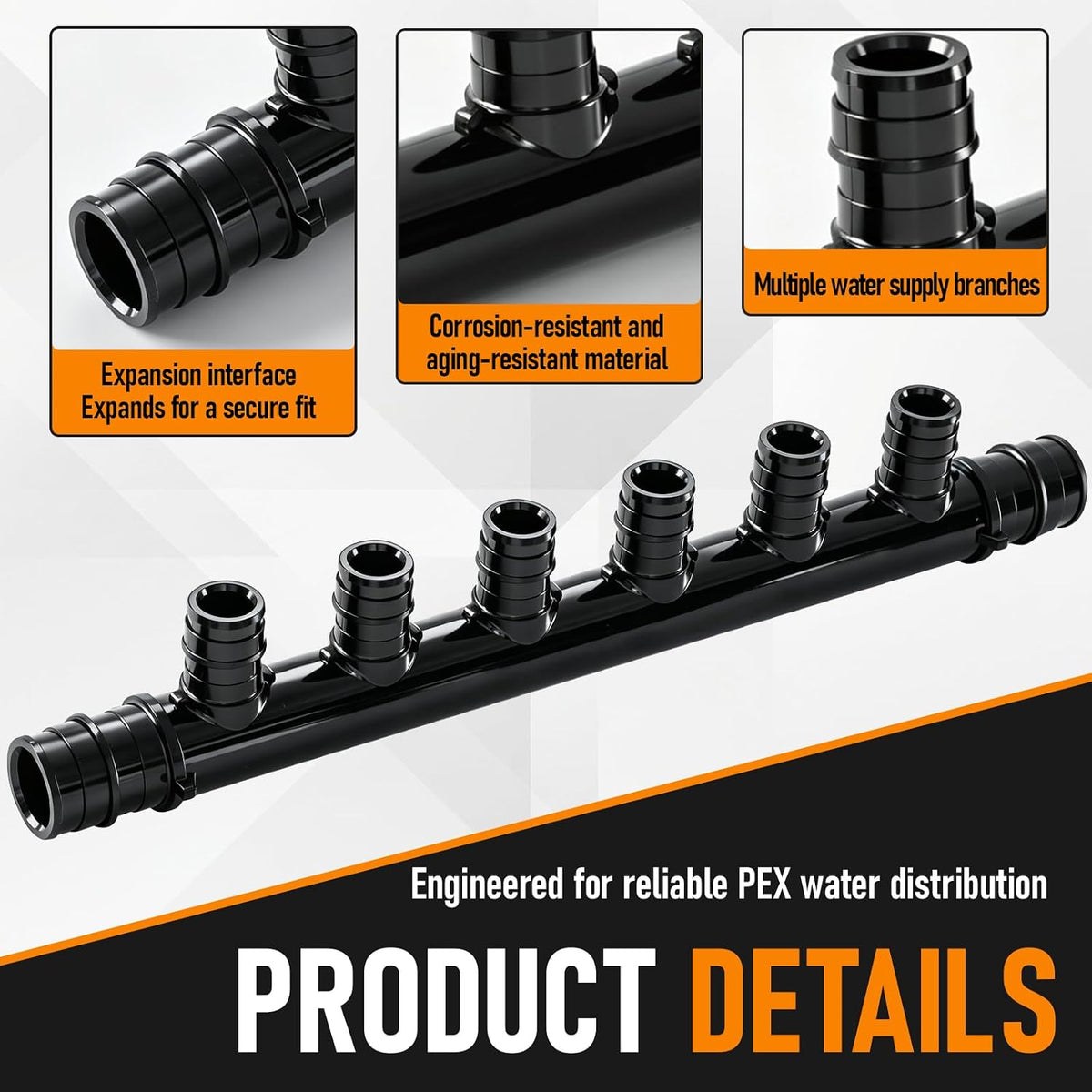 Pangda 2 Pack 6 Outlets Open Pex-a Expansion Poly PPSU Manifold 3/4 x 1/2"