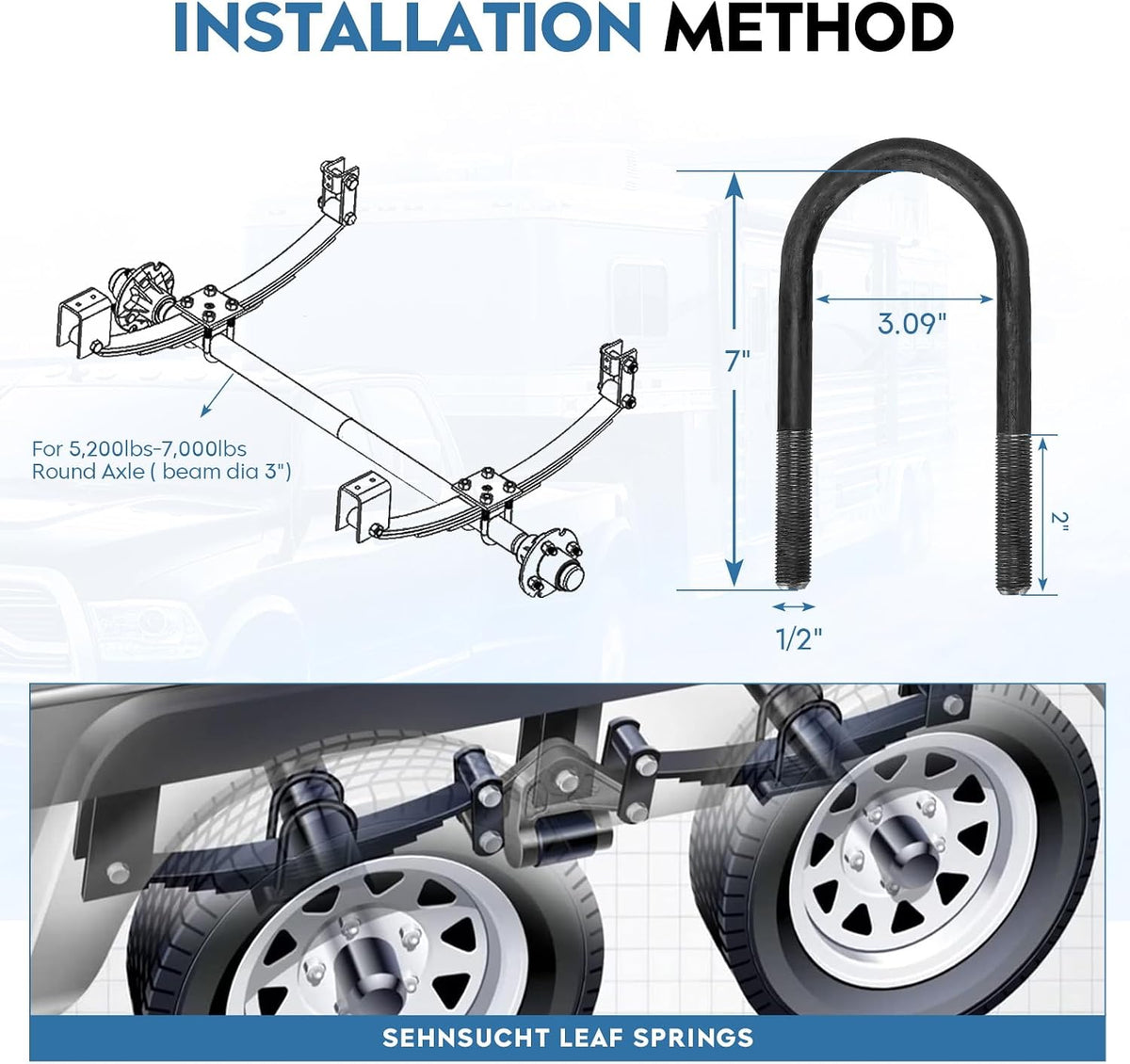 Replacement for SW5 5 Leaf Trailer Leaf Spring, 6000LB Tandem Trailer Axle Suspension Kit with 3000lb Capacity Double