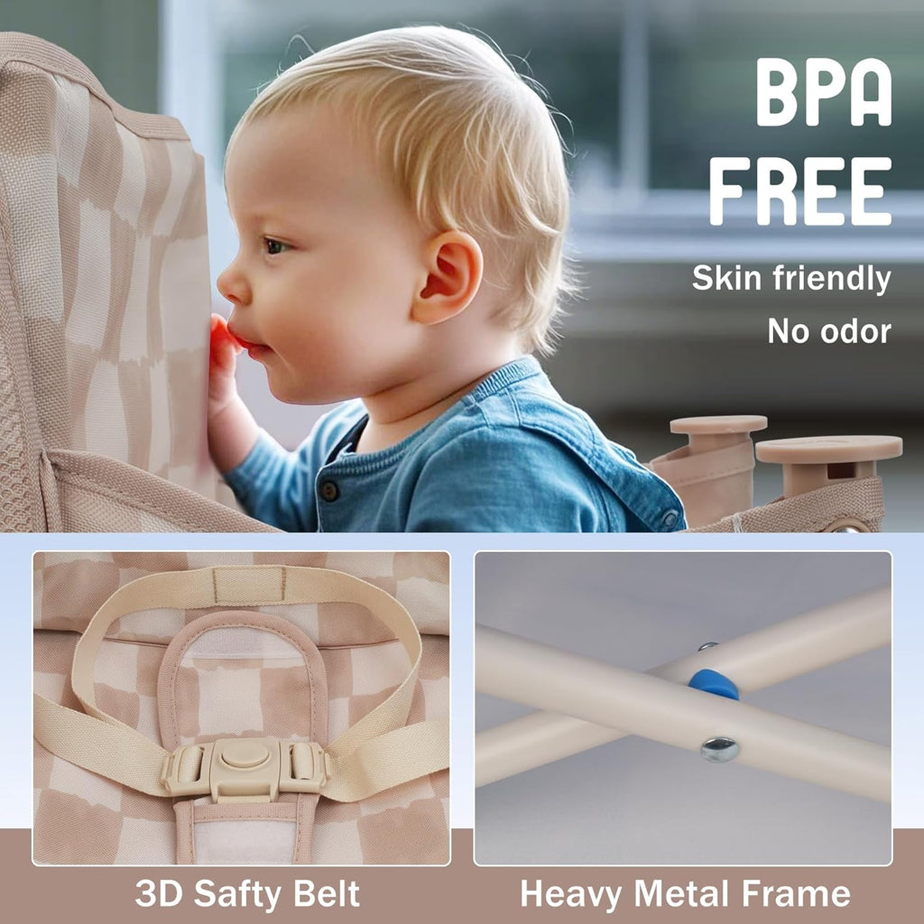 3-in-1 Portable Baby Chair, Foldable Booster Seat with Removable Tray, Safety Harness & Carry Bag for Dining, Travel