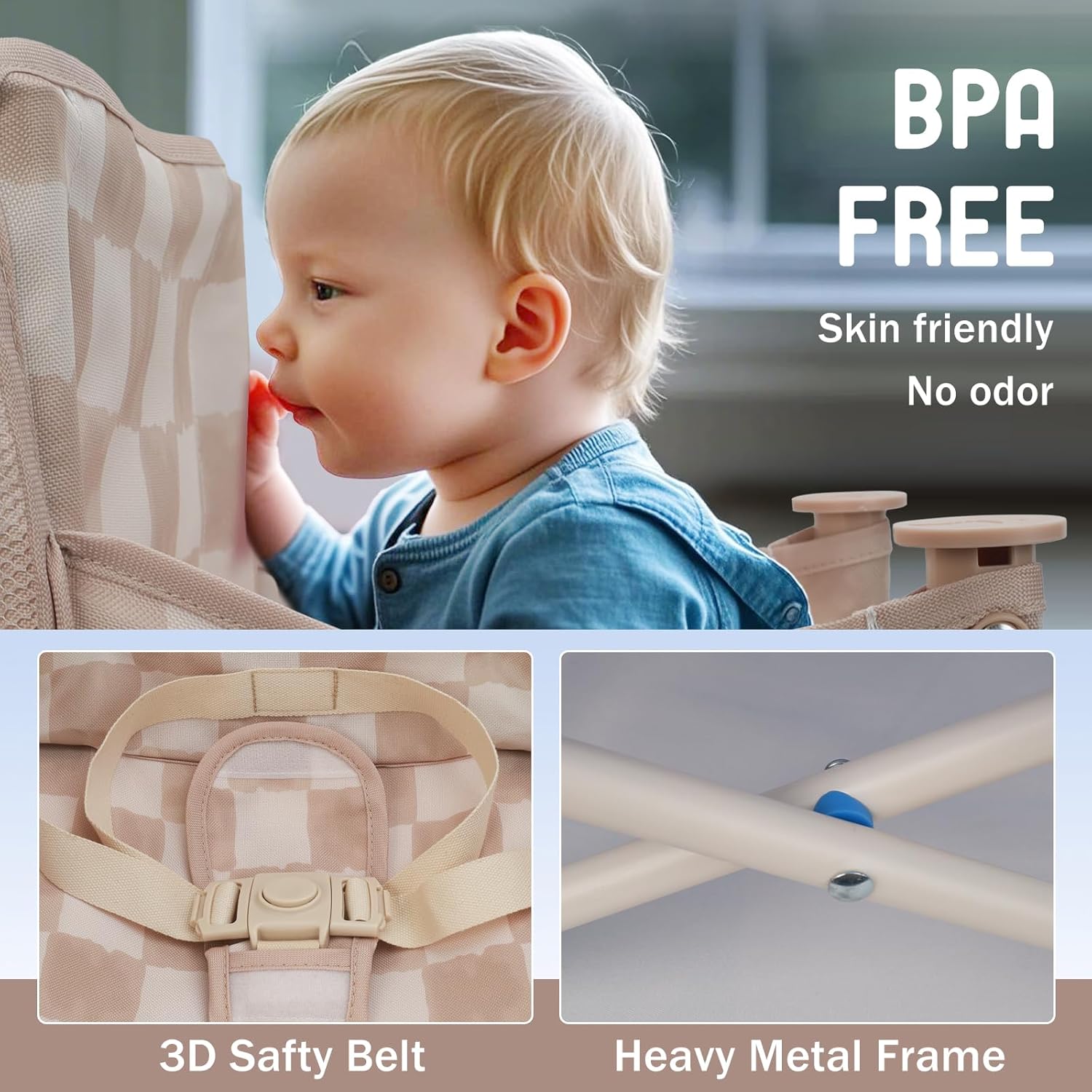 3-in-1 Portable Baby Chair, Foldable Booster Seat with Removable Tray, Safety Harness & Carry Bag for Dining, Travel