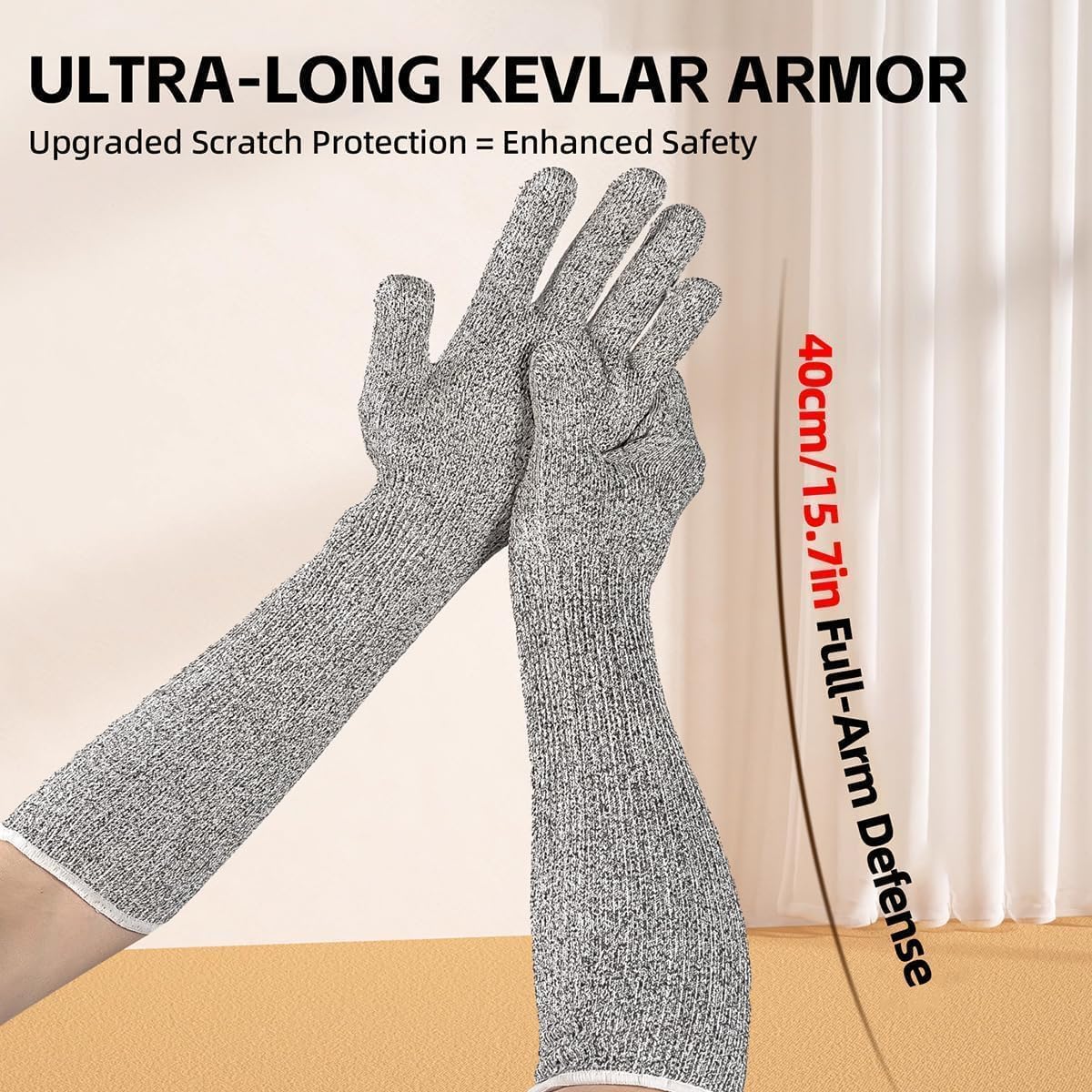 15.7” Pet Handling Sleeves, Flexible Kevlar Gloves for Cat Grooming, Nail Trimming & Arm Protection