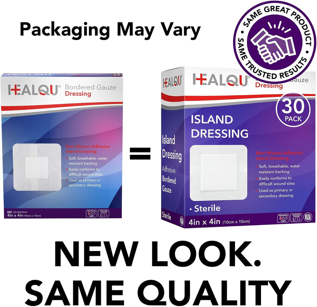 Island Dressing - 4"x4", 30 Count - Bordered Gauze Sterile Individually Wrapped Gauze Pads, Water-Resistant