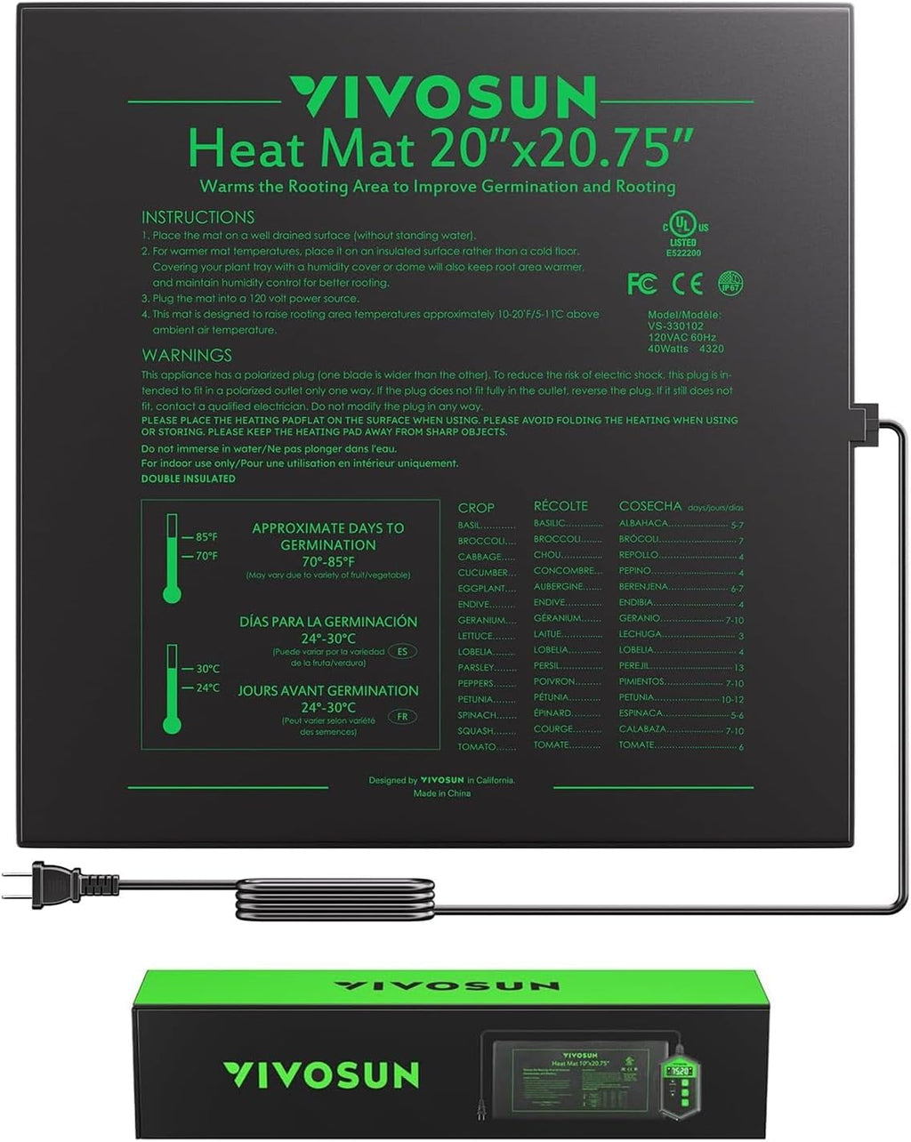 Durable Waterproof Seedling Heat Mat 20" x 20.75" UL & MET-Certified Warm Hydroponic Heating Pad for Germination