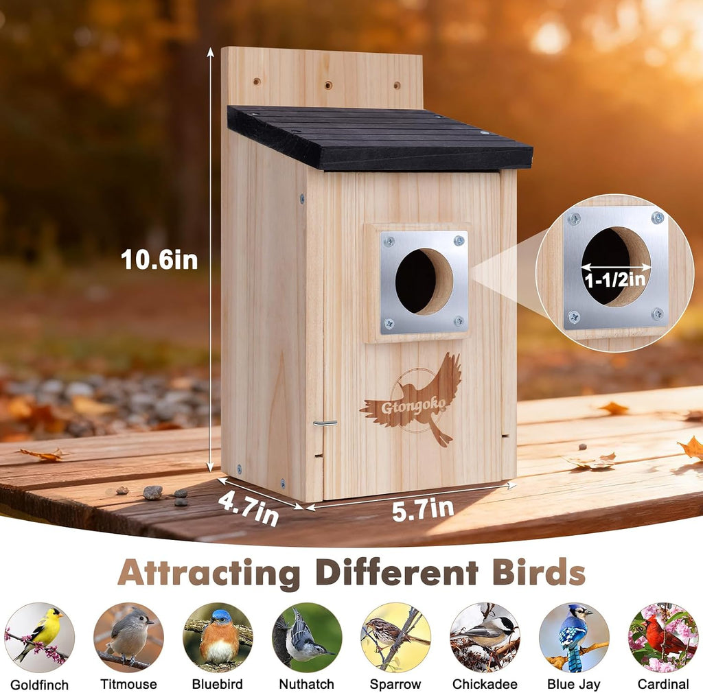 2 Pack Bluebird Houses for Outside with Metal Predator Guard Black