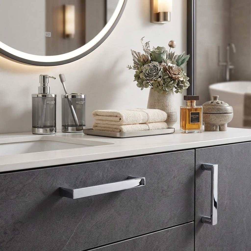 5 Pack 5 Inch(128mm) Polished Chrome Square Cabinet Pulls Kitchen Cabinet Handles Cabinet Hardware Drawer Pulls for