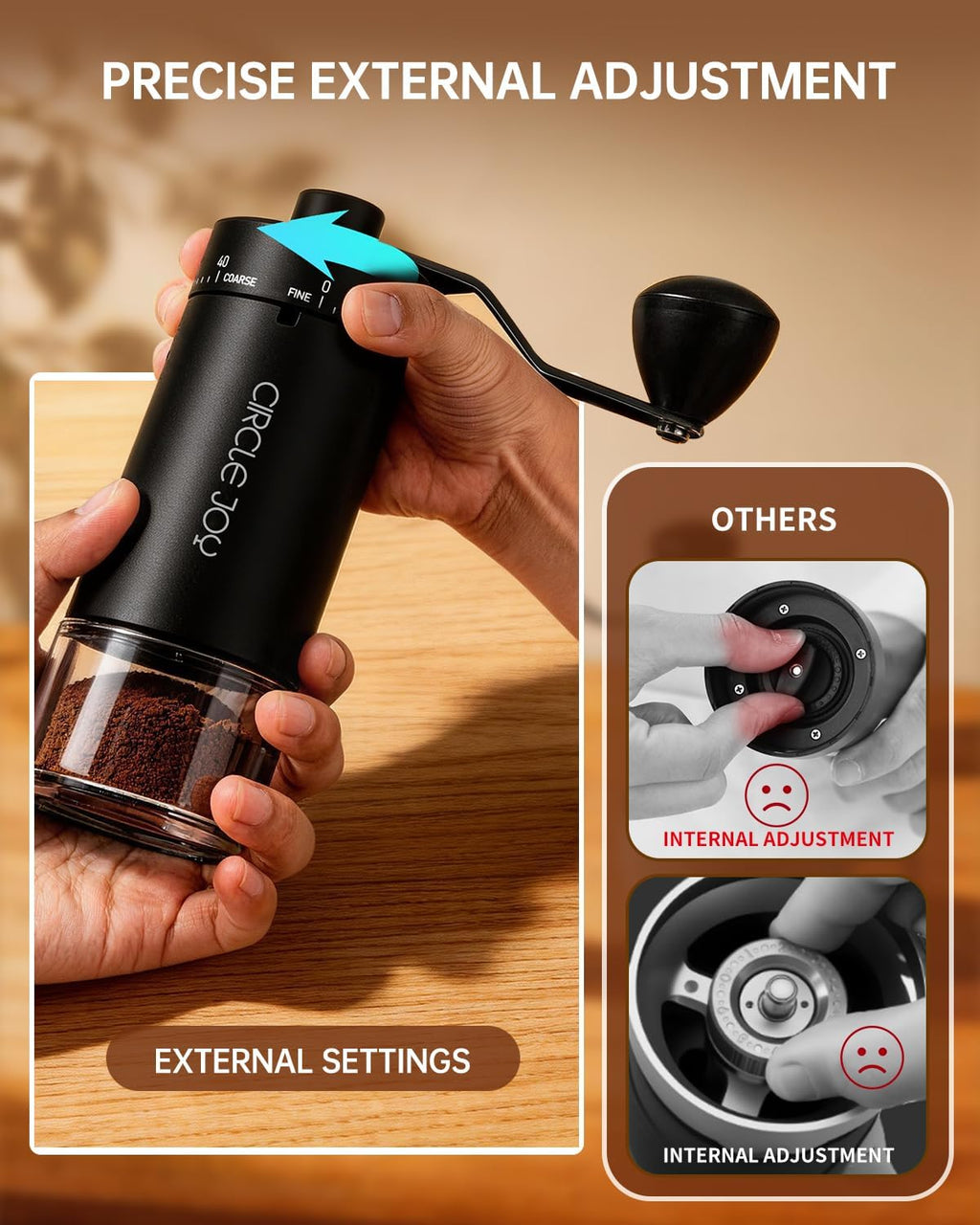 Mini Manual Coffee Grinder with 40 External Adjustable Settings and Ceramic Conical Burr, Portable Stainless Steel