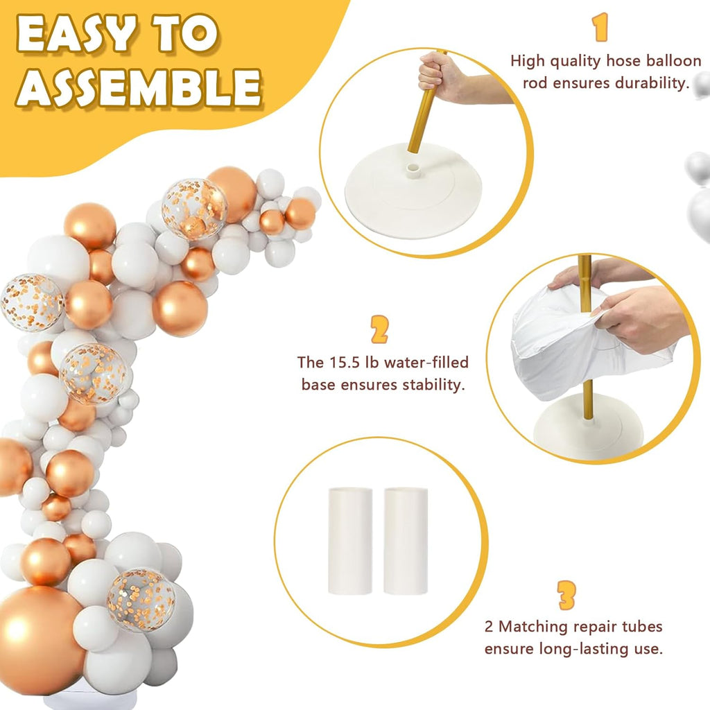 Balloon Arch Kit 9.35FT & 6FT, Free Bending Half Balloon Arch Stand with Base, Floor Gold Balloon Arch Frame Backdrop