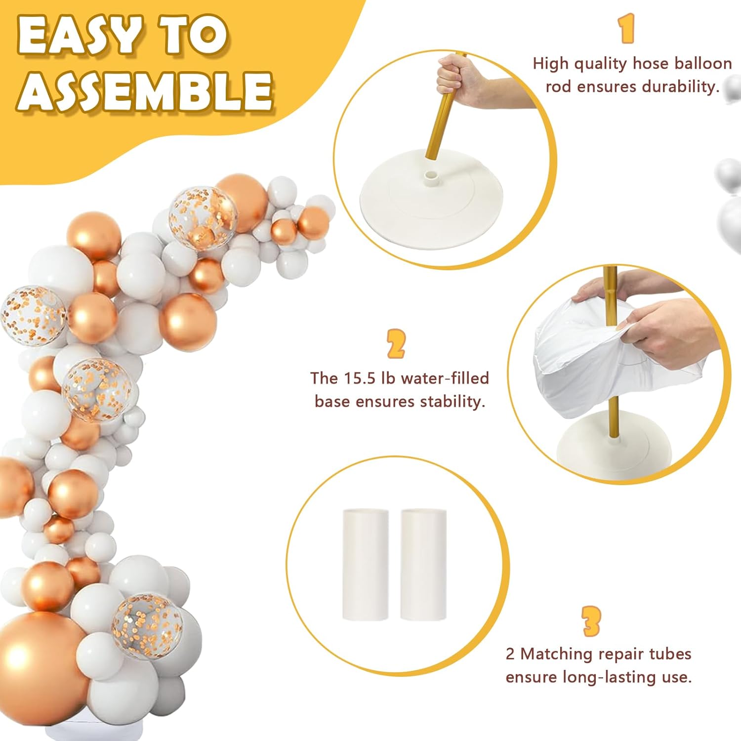 Balloon Arch Kit 9.35FT & 6FT, Free Bending Half Balloon Arch Stand with Base, Floor Gold Balloon Arch Frame Backdrop