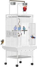 60 Inch Wrought Iron Bird Cage - Spacious Parrot Cage with Rolling Stand, Play Top & 4 Stainless Steel Bowls - for