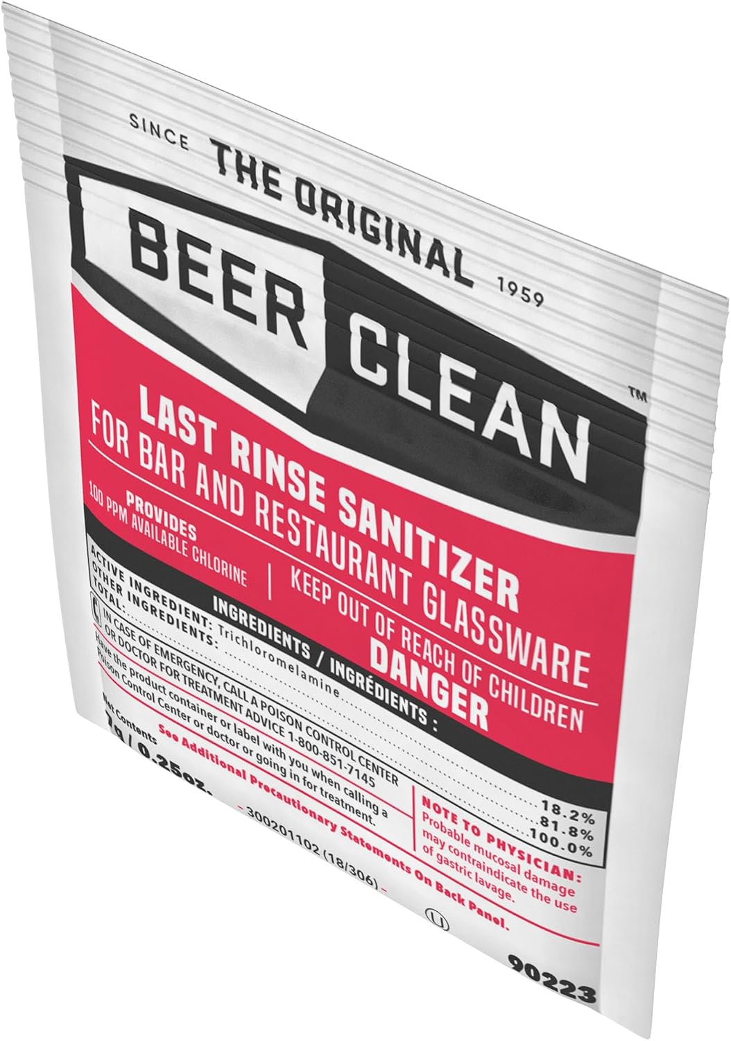 Diversey-90223 Beer Clean Last Rinse Glass Sanitizer, .25oz Powder Packet (100 Pack)