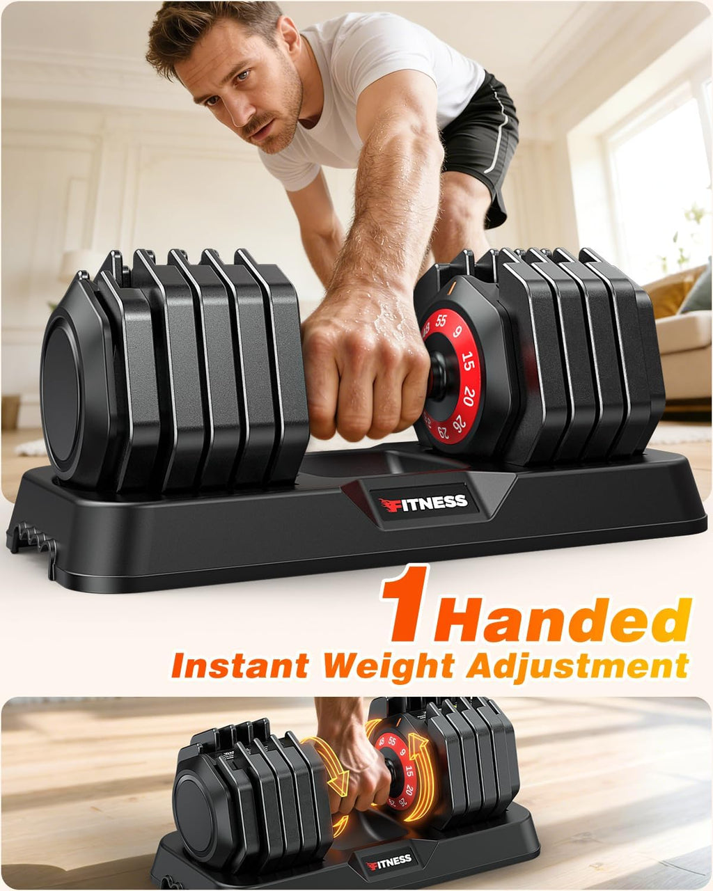 Adjustable Dumbbell Set with Foldable Weight Bench for Home Gym Use | 25/55/80/90 LB Options, 1-Second Dial