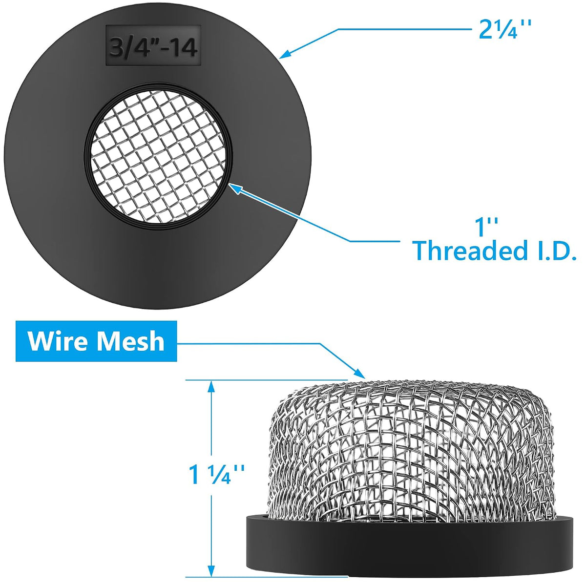 2 Pack 3/4 Inch-14 Stainless Steel Mesh Strainer for Livewell Pumps