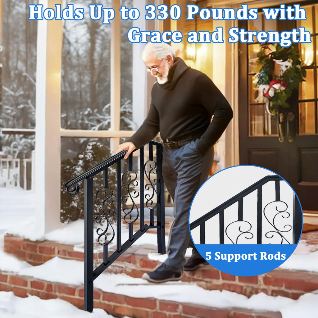 3 Step Hand Rails for Outdoor Steps Stair Handrail & Indoor Kit(2 Pack)