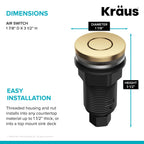 KRAUS Flat-Top Garbage Disposal Air Switch Button Only in Brushed Brass, KWDB-20BB