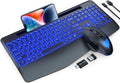 Wireless Keyboard and Mouse Combo, Backlit Scissor Keys, Wrist Rest | 7-Color Backlight, Phone Holder, Rechargeable