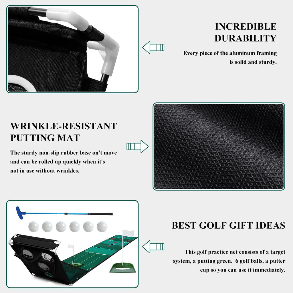 Golf Putting Green, Indoor Putting Matt for Golf Practice with Putter, Putting Cup, 6 Balls, Automatic Ball Return