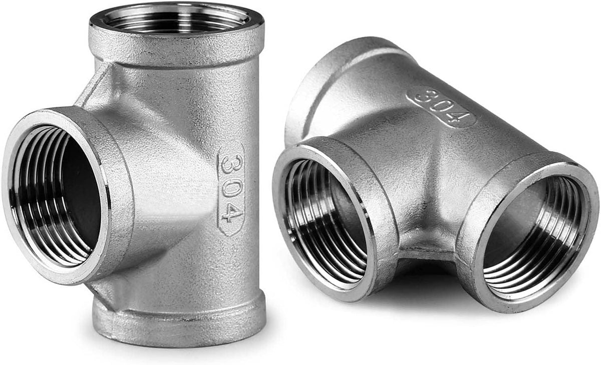 Beduan 2 PCS Stainless 3/4" Tee Female NPT T Shaped 3 Way Cast Pipe Fitting