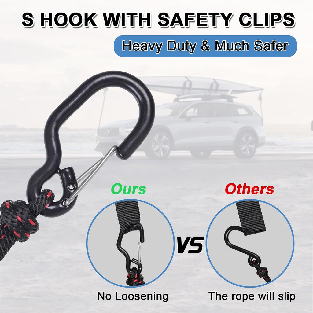 4PCS Kayak Rope Tie Down Ratchet Straps 1/4" ×12' Bow and Stern Tie Down